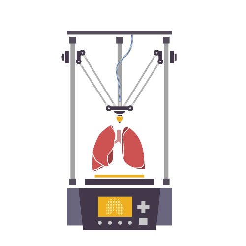 illustration of a pair of lungs being 3D bioprinted