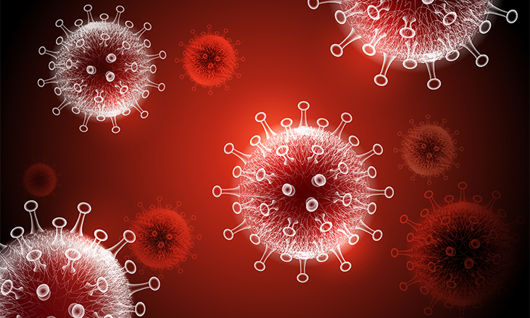 Coronavirus disease COVID-19 infection medical illustration. China pathogen respiratory influenza covid virus cells. New official name for Coronavirus disease named COVID-19, pandemic risk background