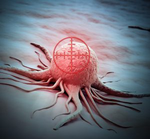 cancerous cell with crosshares over it - idea of targetted cancer therapy