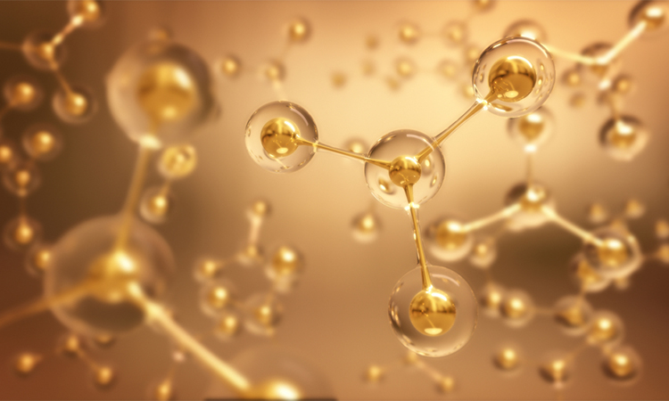 Abstract Structure Background Gold Molecule Or Atom,3d rendering