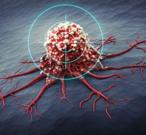 3D illustration of a tumour cell under cross hares