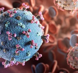 SARS-CoV-2 viral particle (which causes COVID-19) circulating in the blood