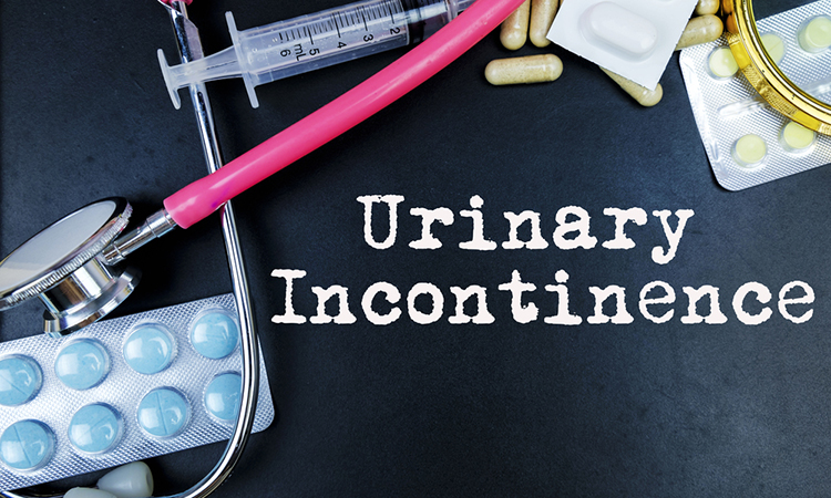 Urinary Incontinence word, medical term word with medical concepts in blackboard and medical equipment