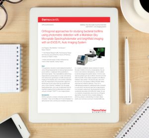 Application note: Orthogonal approaches for studying bacterial biofi lms using photometric detection with a Multiskan Sky Microplate Spectrophotometer and brightfi eld imaging with an EVOS FL Auto Imaging System