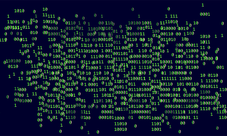 Binary matrix on dark background. Algorithm concept