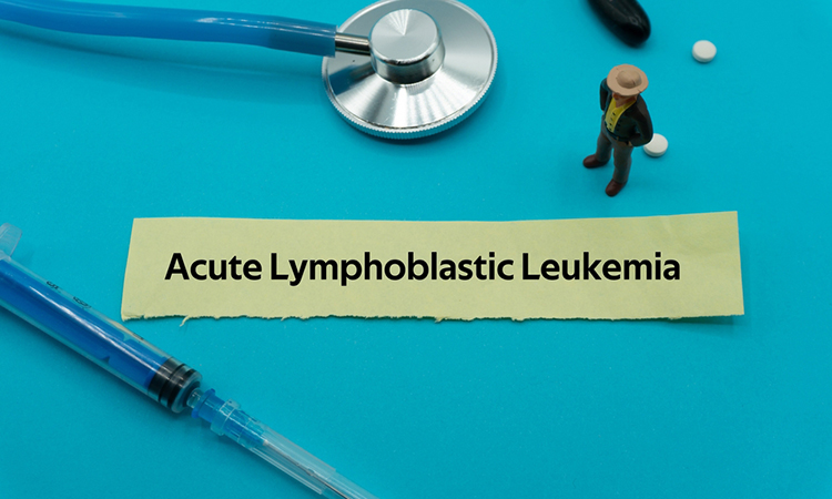 Acute Lymphoblastic Leukemia.The word is written on a slip of colored paper.
