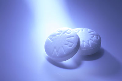 White Aspirin macro shot on aqua blue background