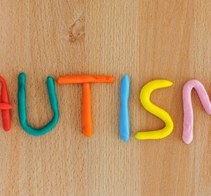 Autism. Autism spectrum disorder(ASD). Autism word made out of playdough. Wooden background. Close up.