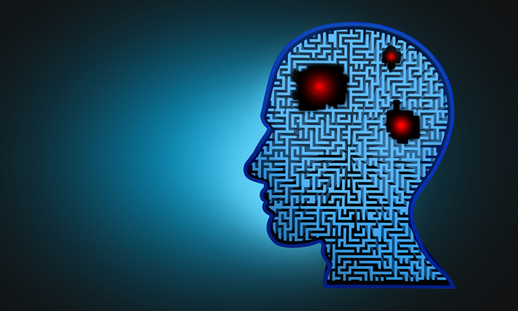 glioblastoma concept and malignant tumour symbol as a neurology and neuroscience symbol of malignant cells spreading inside a human head as a 3D illustration render.