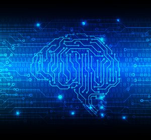 Circuit Board With Encoder And Decoder Binary Code Vector Background. Blue Abstract Brain Security Technology Illustration.