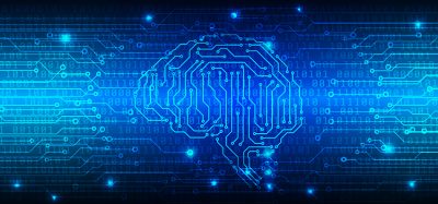 Circuit Board With Encoder And Decoder Binary Code Vector Background. Blue Abstract Brain Security Technology Illustration.