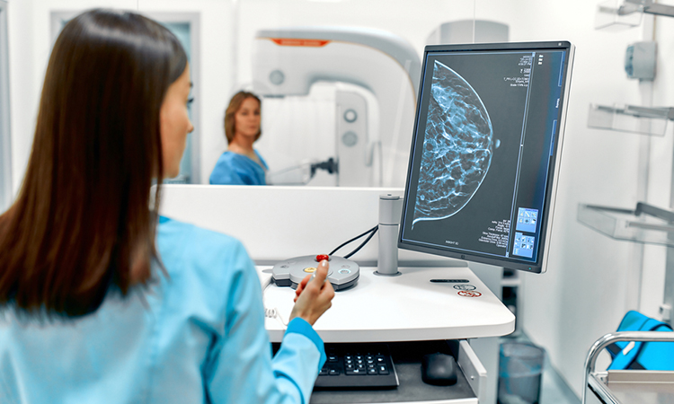 In the hospital, the patient undergoes a screening procedure for a mammogram for breast cancer