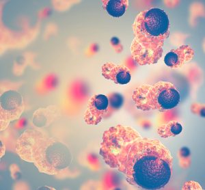 Cancer cells on scientific background.3d illustration