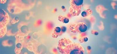 Cancer cells on scientific background.3d illustration