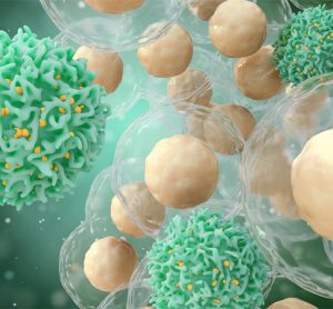 Medical concept of cancer on an abstract background. 3d illustration of T cells or cancer cells.