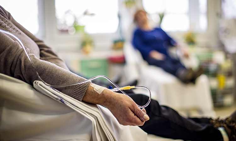 Cancer patients receiving chemotherapy treatment in a hospital.