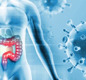 Colon cancer. Cancer attacking cells. 3d illustration