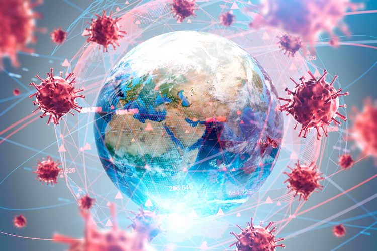 coronavirus particles surrounding the globe