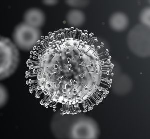 coronavirus with cell surface protein projections