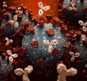 antibodies attacking black covid-19 particles