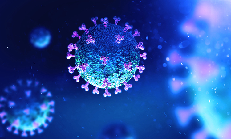 Coronavirus COVID-19 under the microscope. 3d illustration