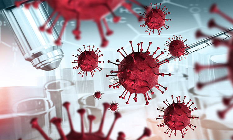 Coronavirus COVID-19 medical test vaccine research and development concept. Scientist in laboratory study and analyze scientific sample of Coronavirus antibody to produce drug treatment for COVID-19.