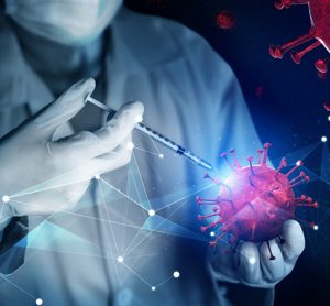 Coronavirus COVID-19 medical test vaccine research and development concept. Scientist in laboratory study and analyze scientific sample of Coronavirus antibody to produce drug treatment for COVID-19.