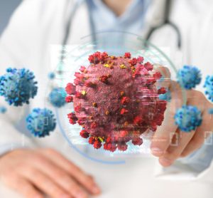 View of a Doctor touching a coronavirus covid19 concept - 3d rendering