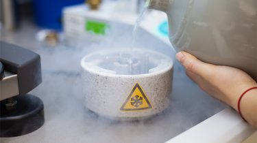 Scientist preparing samples for Cryo electron microscopy in liquid ethan under liquid nitrogen temperature.