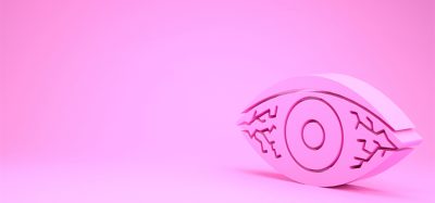 Pink Reddish eye due to viral, bacterial or allergic conjunctivitis icon isolated on pink background. Minimalism concept. 3d illustration 3D render