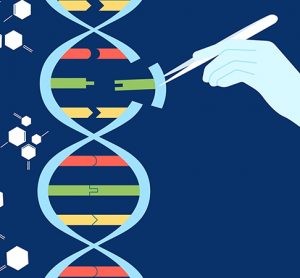 Cartoon of a gloved hand gene editor