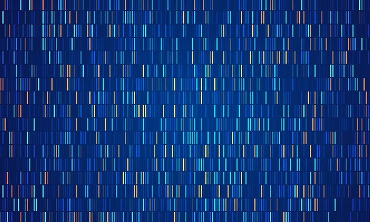 Genome map/genomic studies illustration on blue background