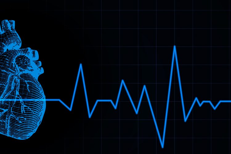blue heart sketch overlaid with heartbeat