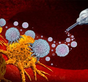 Vaccine for cancer as oncology treatment concept using immunotherapy with with cells from the human body as a 3D illustration.