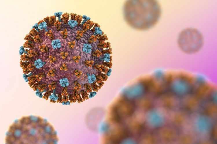 artist 3D rendering of influenza virus