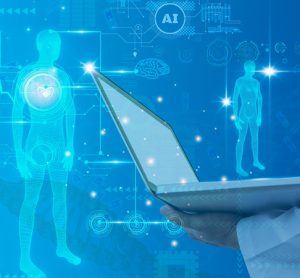 Futuristic medical and Science for people,doctor using computer laptop analysis anatomy Wireframe human body,3D model illustration,virtual scan body,Artificial intelligence or AI for deep learning