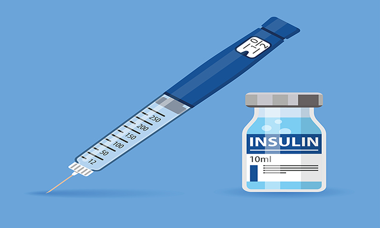 Insulin pen syringe and insulin vial. flat style icon. concept of vaccination, injection. isolated vector illustration for diabetes