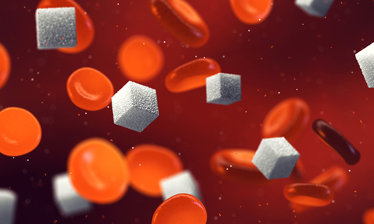 3d illustration concept of Blood cells and sugar cubes