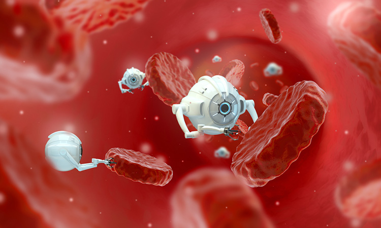 Image showing a 3D rendering of nanorobot in blood