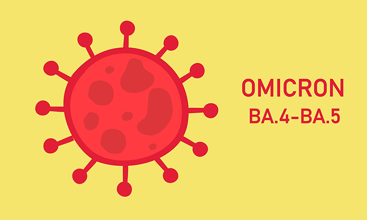 New variants of Omicron BA.4 and BA.5 of COVID-19 in red font on mustard background.
