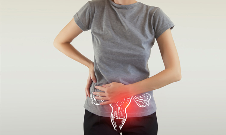 Image showing uterus problems visualisation on woman`s body