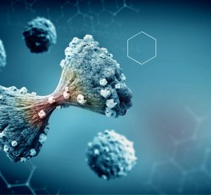 Cancer cell in the moment that divides, 3D illustration