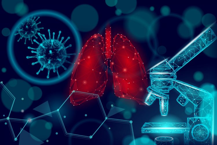 lungs, microscope and viral particle
