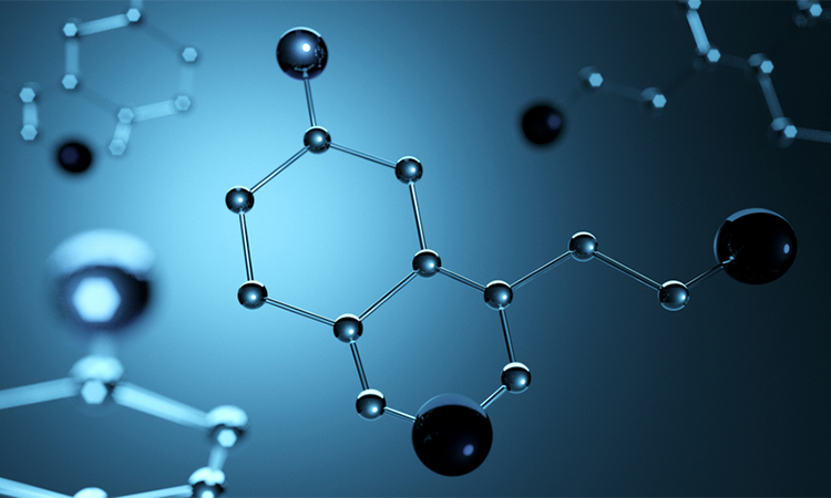 3d illustration. Model of serotonin molecule