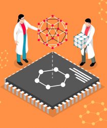 Scientists with chip
