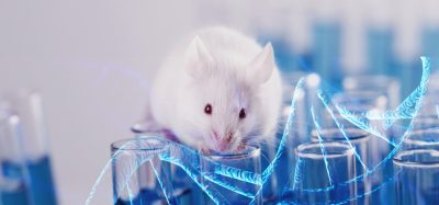Mouse on lab tubes with DNA molecule in background