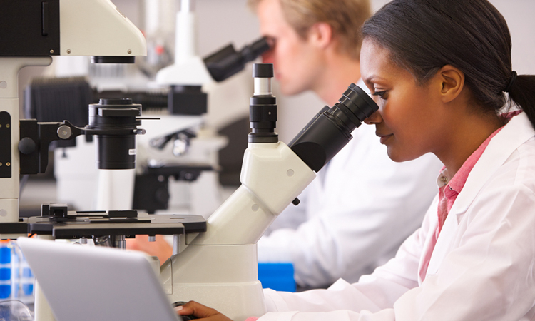 Female and male scientists in lab