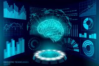 Brain diagnostic treatment low poly 3D HUD. Drug nootropic stimulant smart display. Medicine cognitive rehabilitation in Alzheimer disease and dementia doctor online vector illustration