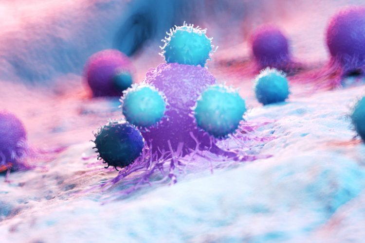 Immune cells attacking cancer tumour