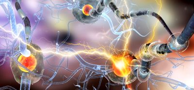 3D illustration of interconnected neurons with glowing synapses and electrical impulses, representing neuroinflammation and neural communication in neurodegenerative disease.